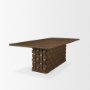 71292-AB - Trellyn 94" Dark Brown Solid Wood Carved Woven Base Rectangular Dining Table