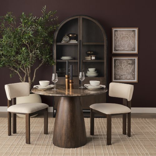 71136-AB - Allyson 42" Round Dark Brown w/ Cappuccino Marble Pedestal Dining Table 