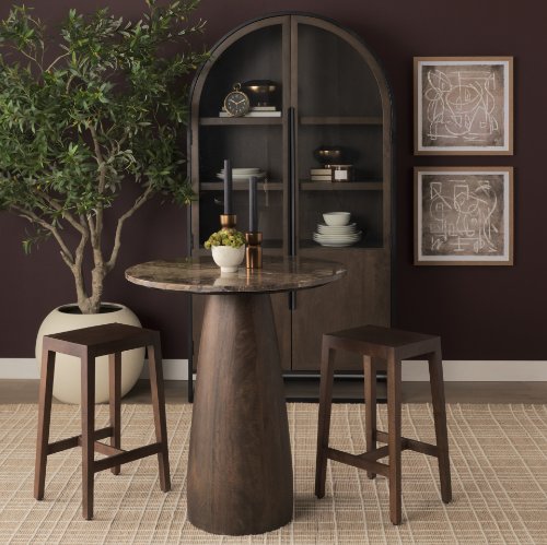 71135-AB - Allyson 32" Round Dark Brown wood w/ Cappuccino Marble Top Bistro Table