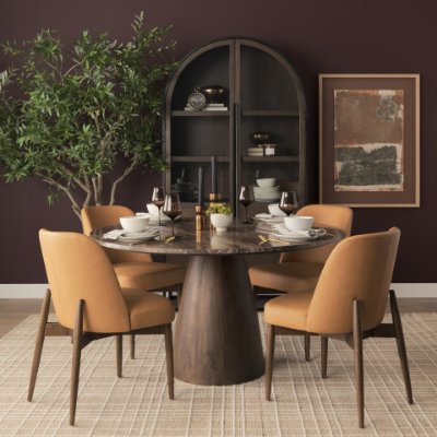 71137-AB - Allyson 54" Round Dark Brown w/ Cappuccino Marble Pedestal Dining Table