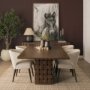 71292-AB - Trellyn 94" Dark Brown Solid Wood Carved Woven Base Rectangular Dining Table