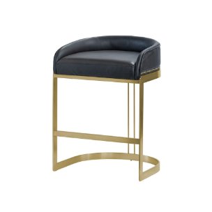 Hollyfield Low Back 24.75in Seat Counter Stool | Black Leather