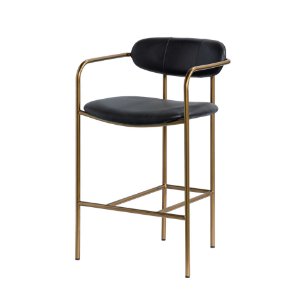 Parker Backless 36.5in Seat Counter Stool | Black Leather w/ Metal
