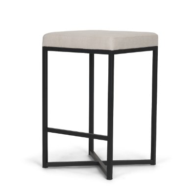 68444V - Frodo 26.5H Seat Height White Fabric Seat Black Metal Base Stool