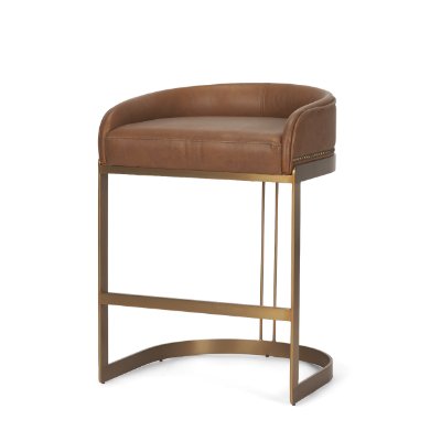 68573V - Hollyfield Cognac Brown Leather Seat Gold Metal Base Counter Stool