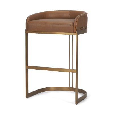 68574V - Hollyfield Cognac Brown Leather Seat Gold Metal Base Bar Stool