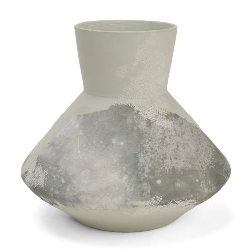 71523 - Velo 8.1H White w/Green Hand-Painted Terracotta Decorative Vase