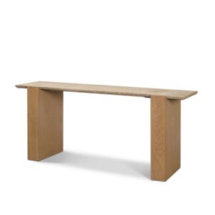 Milos Travertine Top w/ Light Brown Oak Wood Console Table