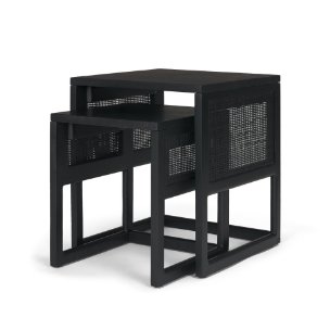 Grier Set of 2 Black Wood w/ Black Cane Nesting Accent Tables
