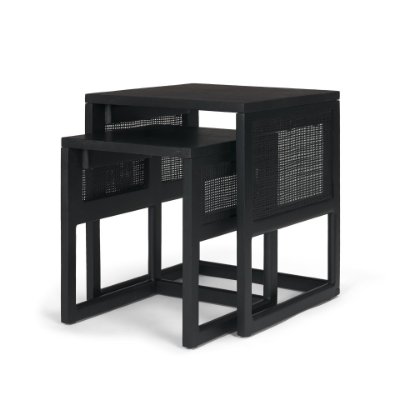71147 - Grier Set of 2 Black Wood w/ Black Cane Nesting Accent Tables