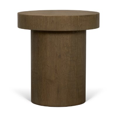 71344 - Lyonne Round Medium Brown Oak Wood Pedestal Side Tables
