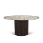 71215-AB - Marbrello 60" Pink Marble Top Espresso Brown Fluted Wood Round Dining Table