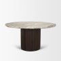 71215-AB - Marbrello 60" Pink Marble Top Espresso Brown Fluted Wood Round Dining Table