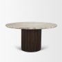 71215-AB - Marbrello 60" Pink Marble Top Espresso Brown Fluted Wood Round Dining Table