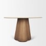71222-AB - Marilyn 48" Botticino Marble W/ Light Brown Wood Base Dining Table