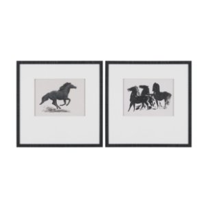 Zwarte Paarden (Set of 2) by Leo Gestel Hand-Embellished Framed Artwork Matted under Glass