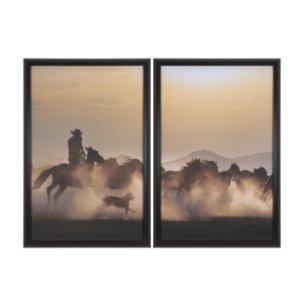 Dusty Herd Chase (Set of 2) by Ismail Atabek FramedPhoto Print Matted under Glass
