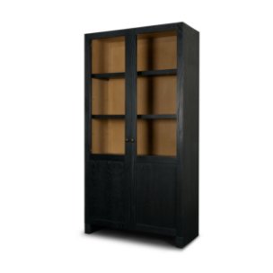 Henry Black & Light Brown Oak Wood w/ Glass Doors Curio Cabinet