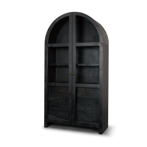 71309 - Suri Black Wood W/Glass Doors Arched Curio Cabinet