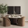 71215-AB - Marbrello 60" Pink Marble Top Espresso Brown Fluted Wood Round Dining Table