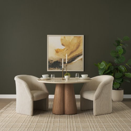 71222-AB - Marilyn 48" Botticino Marble W/ Light Brown Wood Base Dining Table