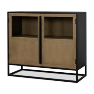 Sloan 40.0W Light Brown W/Black Metal Frame Accent Cabinet