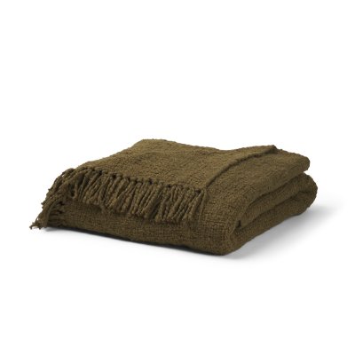 71454 - Kambal Dark Olive Green Woven Cotton Throw Blanket