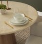 71222-AB - Marilyn 48" Botticino Marble W/ Light Brown Wood Base Dining Table