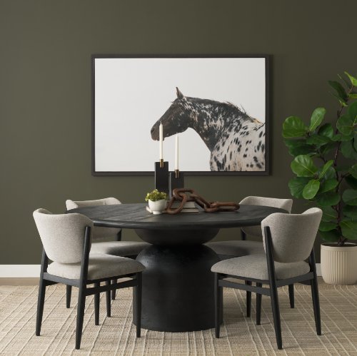 71218-AB - Atlas 60" Black Wood Stacked Pedestal Base Round Dining Table 