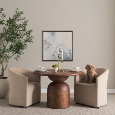 71220-AB - Atlas 42"  Warm Mid-Brown Wood Stacked Pedestal Base Round Dining Table 
