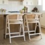 68496 - Tabitha 26.75" Seat Height Beige Fabric/Rattan Seat Blonde Wood Frame Counter Stool