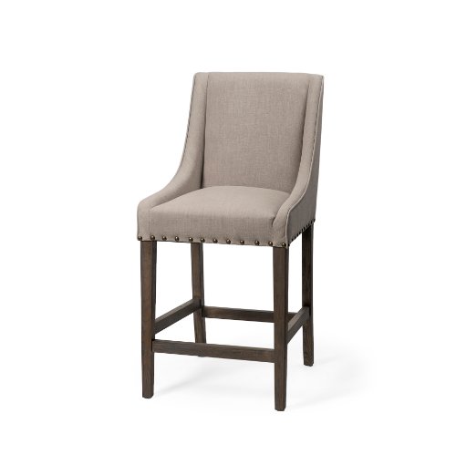 68588 - Kensington 27.5" Seat Height Beige Fabric Seat Brown Wood Frame Counter Stool