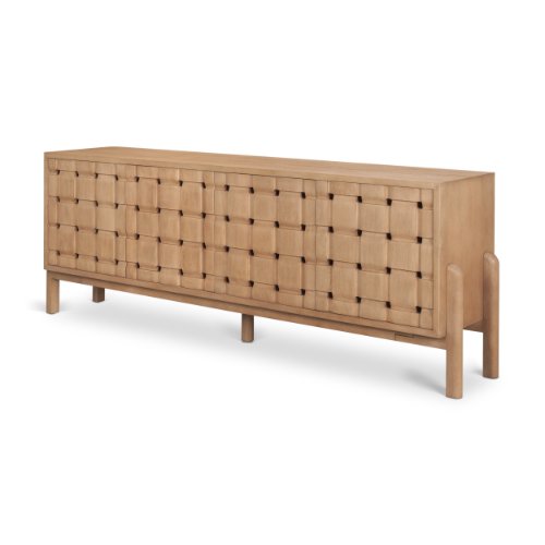 71293 - Trellyn Light Brown Solid Wood 4-Door Sideboard with Carved Woven Doors