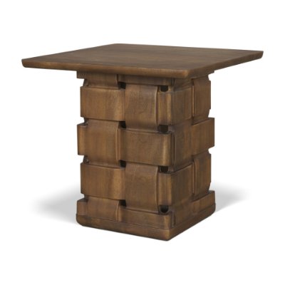71296 - Trellyn Dark Brown Wood w/ Carved Woven Base Square Accent Table