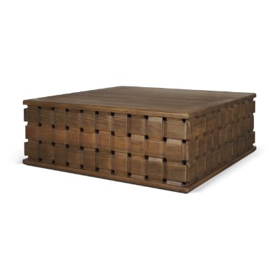 71298 - Trellyn 48" Dark Brown Wood w/ Carved Woven Base Square Coffee Table