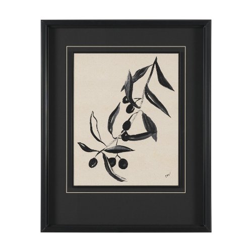 16236 - Olive Branch by Cristina Bartl Villa Hand-Embellished Textured Framed Artwork Matted under Glass