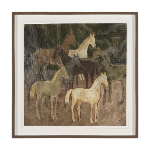 16255 - Horse Herd by Mercana Studio Hand-Embellished Textured Framed Artwork Matted under Glass