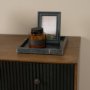 69755 - Grace 35.5L x 18.0W x 31.0H Medium Brown Wood W/Black Metal Frame 3 Drawer Accent Cabinet