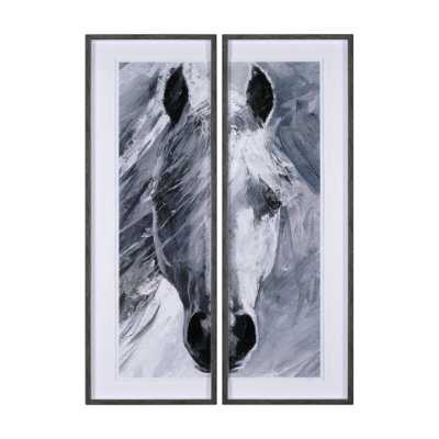 14981 - White Horse Portrait by Mercana Studio Hand Embellished Textured Framed Art Print Matted under Glass