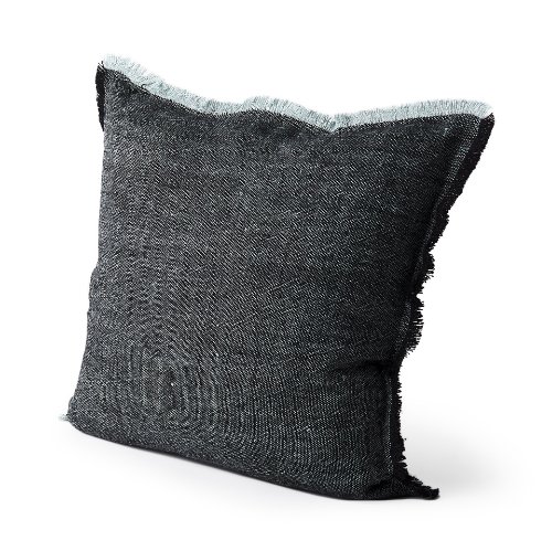 69437-CFD - Malia 20x20 Black and Teal Fabric Fringed Pillow Cover w/Down Filler