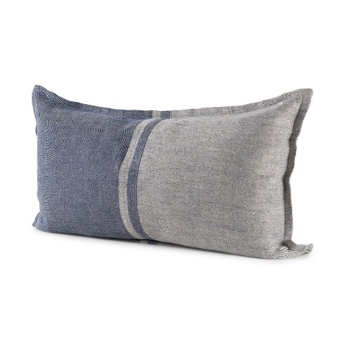69440-CFD - Aubrielle 14x26 Gray and Blue Fabric Color Blocked Pillow Cover w/Filler