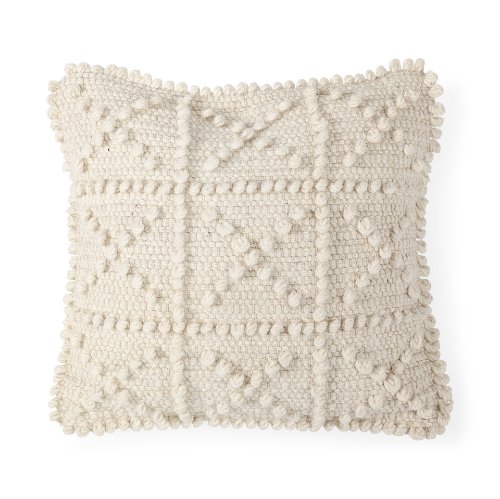 68392-CFD - Leroy 18x18 Cream Raised Pattern Detail Pillow Cover w/Down Filler