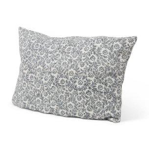 Jayne 14x26 Cream w/ Indigo Print Linen Lumbar Pillow Cover w/Filler