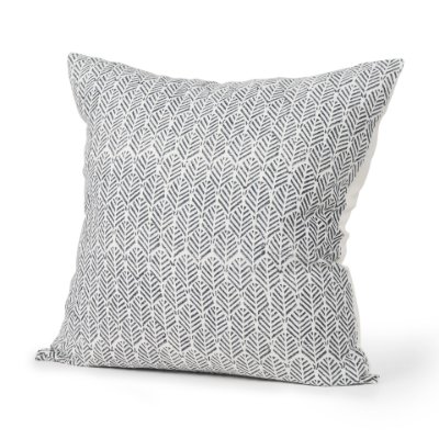 70319-CFD - Jennelle 22x22 Cream w/ Indigo Print Linen Square Pillow Cover w/Filler