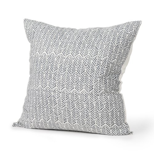 70319-CFD - Jennelle 22x22 Cream w/ Indigo Print Linen Square Pillow Cover w/Filler