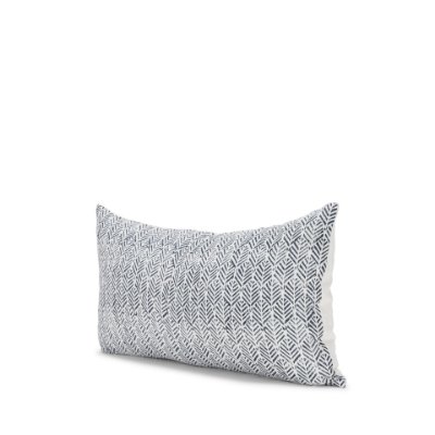 70320-CFD - Janelle 14x26 Cream w/ Indigo Print Linen Lumbar Pillow Cover w/Filler