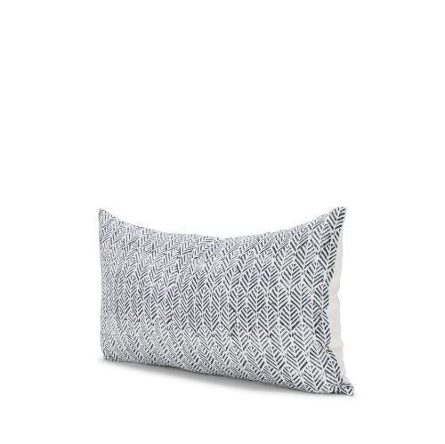 70320-CFD - Janelle 14x26 Cream w/ Indigo Print Linen Lumbar Pillow Cover w/Filler