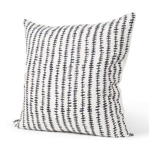 70321-CFD - Jenna 22x22 Cream w/ Black Print Linen Square Pillow Cover w/Filler