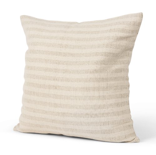 70325-CFD - Jace 22x22 Cream/Beige Stripe Linen-Cotton Square Pillow Cover w/Down Filler