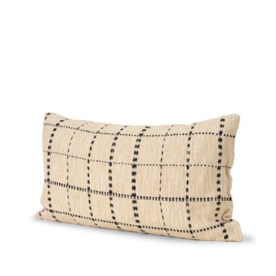 71087-CFD - Jaela 14x26 Beige and Black Striped Lumbar Pillow Cover w/Down Filler